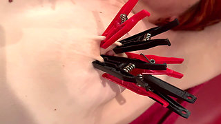 BDSM Room - on the Stretching Rack with Clothespins