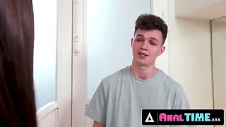 18-Year-Old Brunette Babysitter Pounds Hung College Jocks Ass in Wild Deep-Throat Anal Session