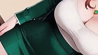 Green Suit Secretary Is on Point! Lazy Pose on the Desk, Sheer White Silk Teasing Everyone