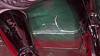 Horny Granny in Latex Fingers Hairy Pussy to Explosive Orgasm