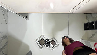 See Through Skirt and Red Thong She Takes off Turns Into a Seduction Point in the Bathroom with Long Legs Secretary