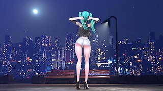 [mmd] Miku-bingbing: Shiny Big Butt, Nipple Studs, Leather Jacket, Tight Pussy, Bare Feet, Beautiful Legs, Jiggling Big