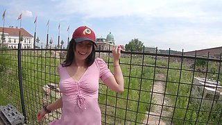 Bold Brunette Bella flashes her fine behind in a thrilling public outing