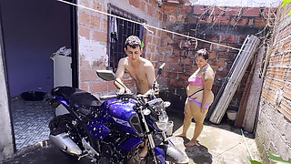 Neighbor Washes the Motorcycle and Fucks Me Ami in the Laundry All His Milk in My Mouth