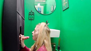 Glory hole blowjob busty amateur blonde fucking in stall
