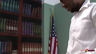 Blonde MILF Boss Makes Black Assistant Eat Her Wet Pussy Then Fucks Him