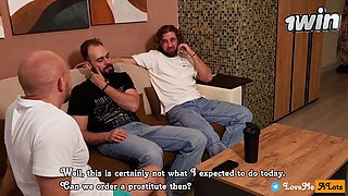 3 friends confused a Spanish teacher with a prostitute and fucked her hard. Foursome