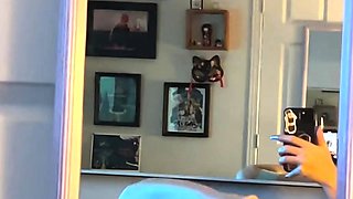 Masturbating busty blonde teen on couch with big toys