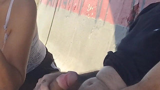 Risky Masturbation with a Stranger at a Bus Stop!