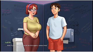 Summertime Saga - Gameplay - Roleplay - Taboo - Judith Big Saggy Boobs Pressing and Handjob