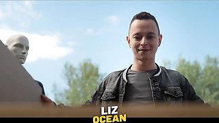 Thrilled Liz Ocean at wedding bride trailer