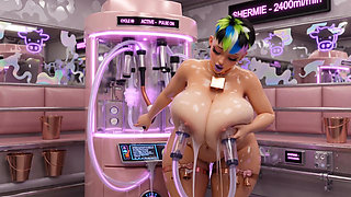 Cow Girl Milking Machine - Massive Tits Sucked & Filled Glass Bottle