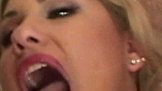 Stripping Fills the Blonde with an Urge to Have a Blowbang and to Swallow Loads