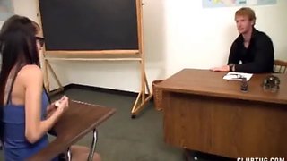 Four-eyed schoolgirl jerks off the teacher