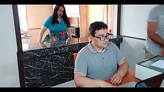 My Cuckold Husband Works While My Stepson Fucks Me in the Kitchen No