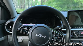Public Car Handjob with Red Nails - He Cums Twice in Risky Parking Lot, Massive Cumshot Cleanup