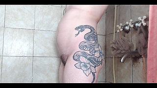 I Insert My Pink Plug and Shower with It in to Stretch My Hairy Anus