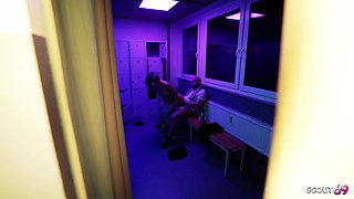 Skinny German Nymphomaniac Glasses Girl Vivi Vallentine Seduce Stranger to Fuck at Fitness Gym