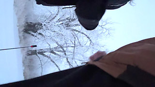 Outdoor Girl Almost Caught getting Dick Hard in the Snow