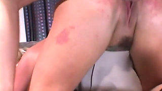 Randy cock sucking blond chick gets jizzed after riding hard dick on the couch
