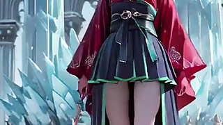 Ice Throne! Silver-haired Mage in Red-green Gown Kneeling, Blue-haired Partner Teasing in Snowy Realm!