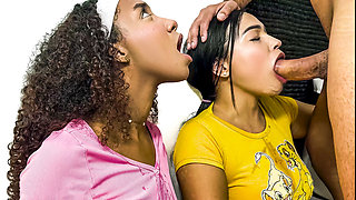 Cute LATINA STEPSISTERS swore they were good girls at home... both throated my BWC on their knees