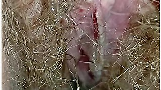 Bushy Pussy Girl Peeing In The Toilet With A Sanitary Pad In Her Panties
