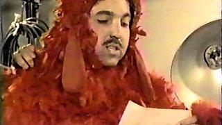 Sexy babe in vintage dress cleans cock off