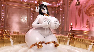 Albedo Demon Queen Bath Episode 3 - Massive Tits Soapy Play & Wet Pussy Tease