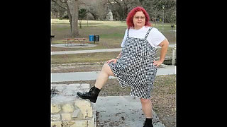 Hog warts Jumper and crazy spike boots in a local park flashing