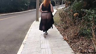 My Stepmom Priscila Flashing Her Big Tits and Fat Pussy in See-Through Pants on the Street