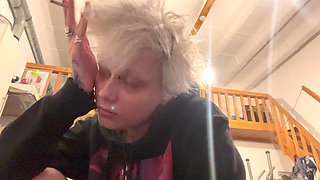 Goth Girl No Makeup Smoking a Cigarette