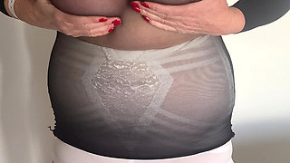 Vgq1 Aunty Sandra in White Girdle, Rht Stockings and Sheer Dress