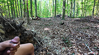 A Voyeur in the Forest Fucks 2 Bitches