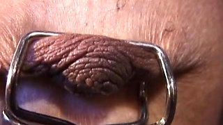 Hot girl gets tiny tits pinned while still gagged