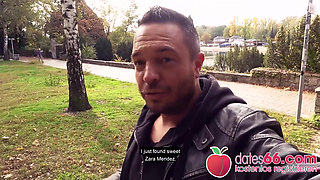Almost caught! Stranger fucks Latina Zara Mendez in city park