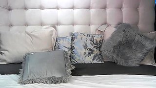 Busty curly brunette with big boobs fucks on couch