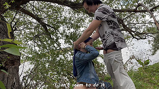 Public Sex with a Hot Stranger in Forest, Slut Showed Big Perfect Tits, Creampie