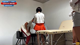 Katty West Dipping Guard in Gynecologist Exam Cumshot