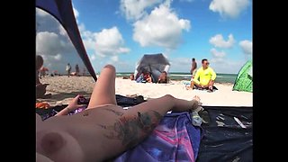 Nude Beach Voyeur: Blonde Wife Kandii Kiss Watches Men Jerk Off in Public POV