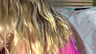 Hot Pink Fishnet Onesie and Fake Nails.. He Is Bent Over and Balls Vulnerable