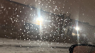 I suck his warm cock in public parking, while snowing