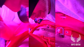 Red Latex Ignore Cum Cleanup with Latina Mianins