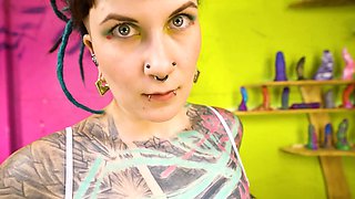 Tattooed Alt Girl Tests Z-Filmz Toywall Deep Pussy & Anal Toy Fucking