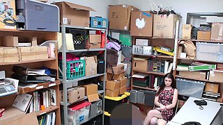 Busty black-haired teenager gets punished for stealing
