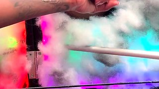 Hot blonde strokes and sucks black cock in glory hole