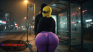 Curvy Woman with Massive Ass Dancing at Bus Stop