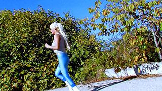 blonde bitch sucks cock and fucks after sport