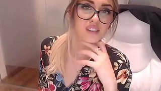 Sexy Hot Secretary with Glasses Masturbates at Desk