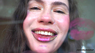 Melting Purple Metal Lips: Shiny Kisses & Messy Spit Play
